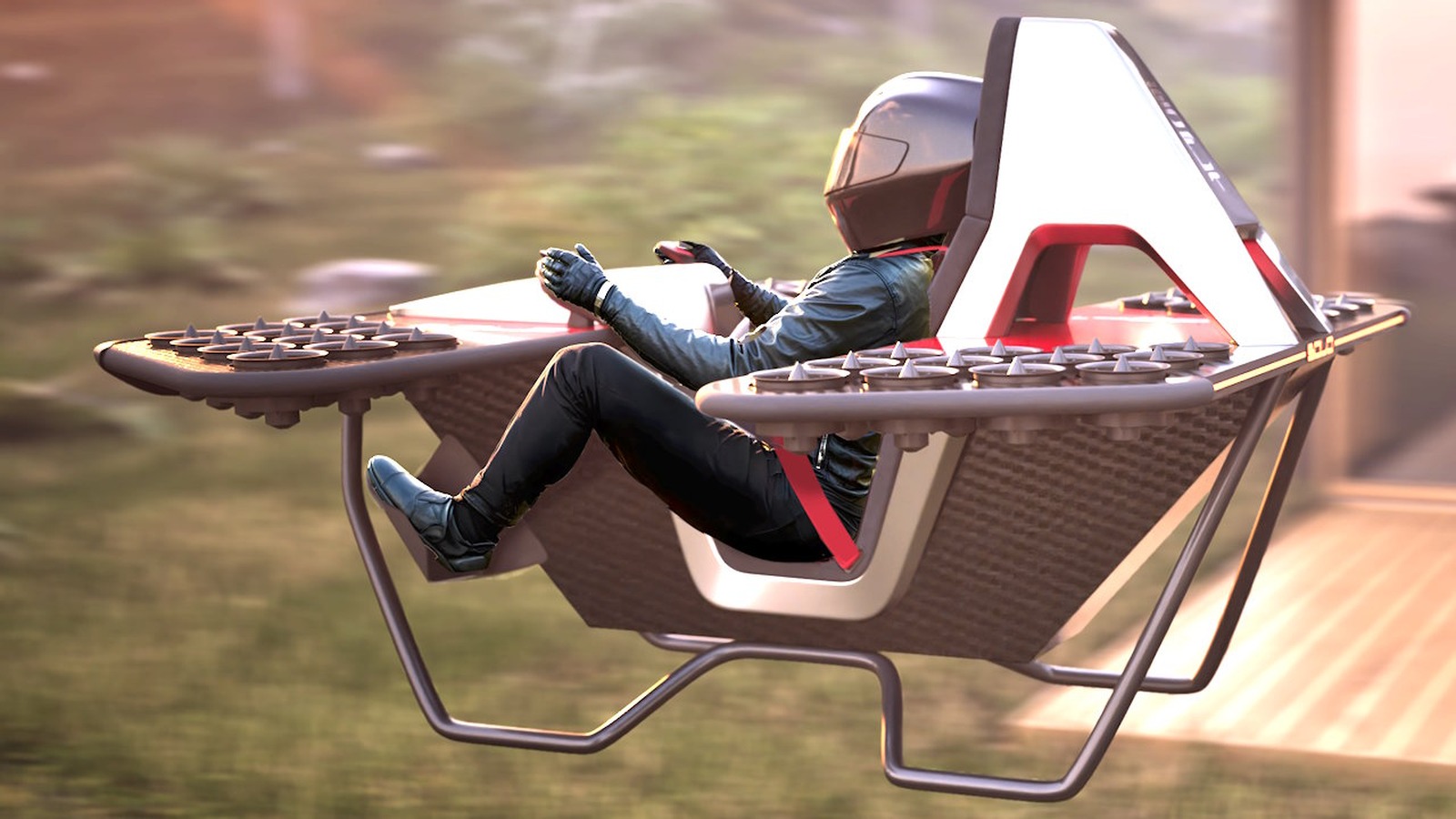 Futuristic jet bike prototype displayed as part of the 2026 personal eVTOL trend