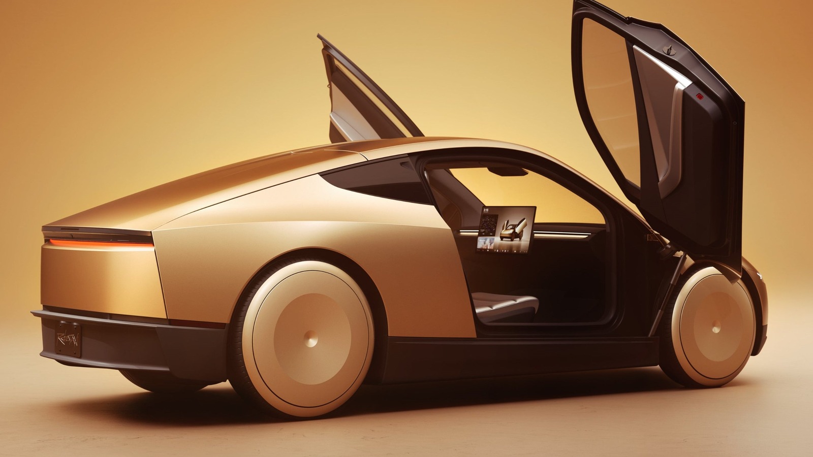 Tesla Cybercab concept vehicle shown as a futuristic self-driving robotaxi